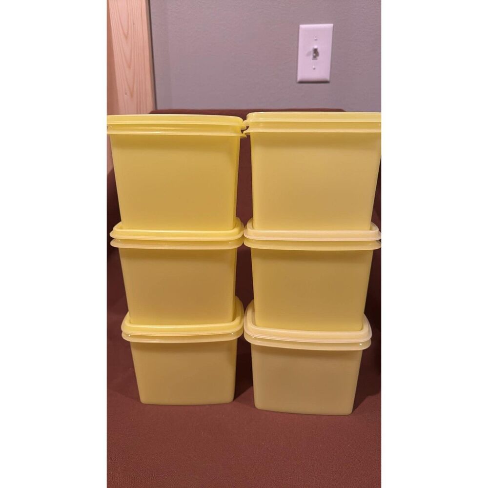 Vintage Tupperware lot of 6 yellow rectangle shelf savers 1243